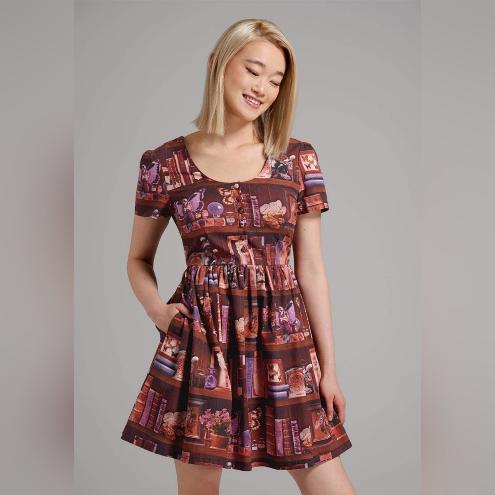 Black Friday Shadows & Bookshelves Organic Cotton Dress AU14 US10